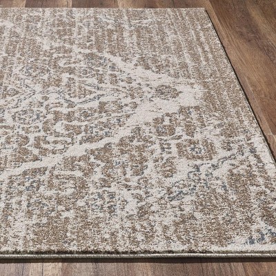 Elegant Beige 5' x 7' Oriental Synthetic Area Rug
