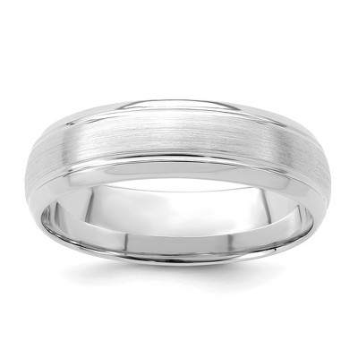 Black Bow Jewelry 6mm 14K White Gold Domed Brushed Grooved Edge Comfort Fit Band