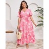 BLUEMING Plus Size Womens Dresses Floral Surplice A-Line Maxi Dress Waist Belted Floral Maxi Dress Wasit Tie Bell Sleeve Dress - 4 of 4