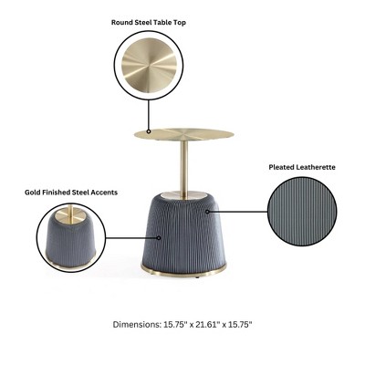 Gold and Gray Metal Round Accent Table with Ridged Base