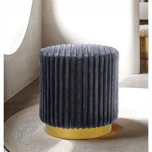 CAVINAS 18"H Round Accent Stool with Stainless Steel Base,Contemporary Footrest Stool for Bedroom & Living Room,Faux Fur Fabric Footstool - 1 of 4