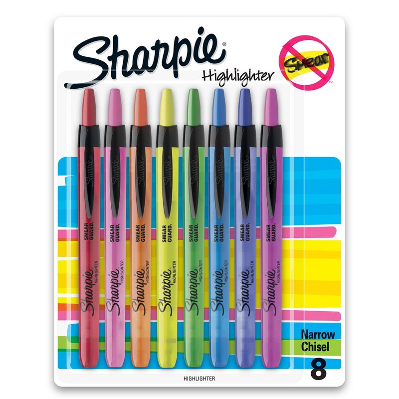 Sharpie® Retractable Highlighters, Chisel Tip, Assorted, 8 Count, 1 of 2