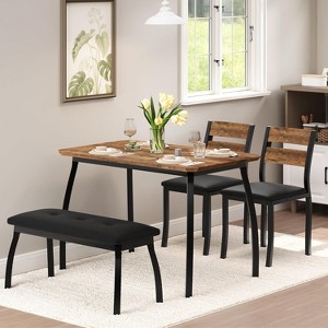 Coolmee Dining Table Set for 4, Kitchen Table with Upholstered Bench and 2 Chairs, 4 Piece Dining Furniture Set for Small Space, Apartment - 1 of 4