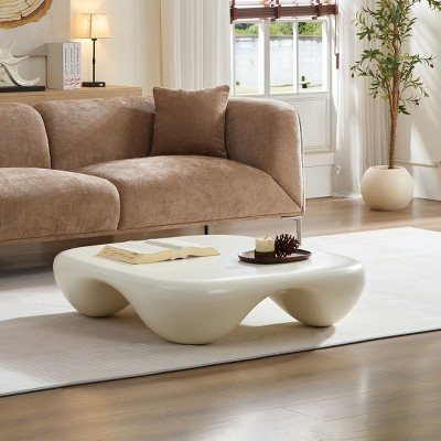 Sapphtopaz Modern Square Coffee Table with Faux Travertine Textured Curved Smooth Coffee Bar with Circular Base End Table for Living Room,Office