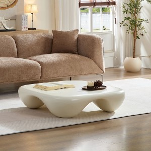 Sapphtopaz Modern Square Coffee Table with Faux Travertine Textured Curved Smooth Coffee Bar with Circular Base End Table for Living Room,Office - 1 of 4