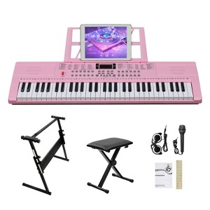 Karl Home 61 Keys Keyboard Piano with Lighted Keys, Z-Stand, Piano Bench, Black - 1 of 4