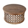 HomeRoots 39" Brown Solid Wood Round Distressed Drum Coffee Table - 4 of 4