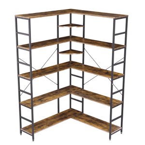 5-Tiers Bookcase , Open Bookcase  L-Shaped Bookshelf with Curved Panels,,Living Room, Office - 1 of 4
