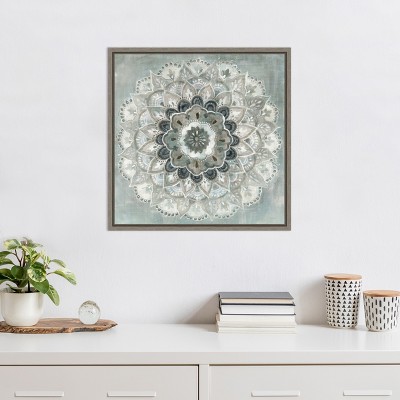 Neutral Mandala Abstract Canvas Print with Gray Frame