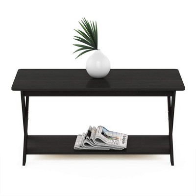 Espresso Rectangular Wood Coffee Table with Bottom Shelf