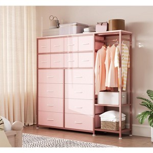 16 Drawers Dresser with Clothes Rack, Tall Fabric Dresser for Bedroom,Black - 1 of 4