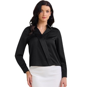 INSPIRE CHIC Women's Satin Collar V Neck Long Sleeve Office Dressy Blouse - 1 of 4