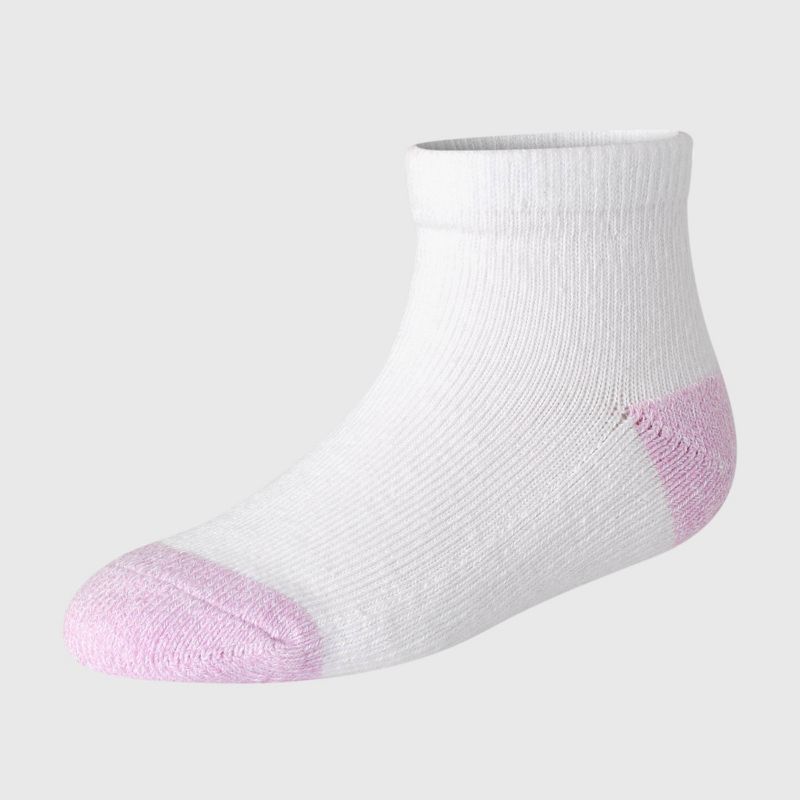 Hanes Toddler Girls' 6pk PURE Comfort with Organic Cotton Solid Athletic Socks - Purple/Pink/Gray, 3 of 4