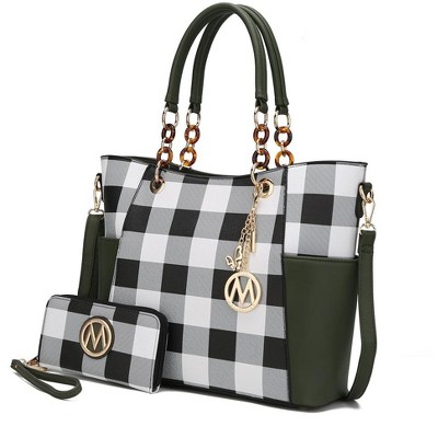 MKF Collection Bonita Checker Tote & Wallet Set - Stylish Vegan Leather Bag by Mia K