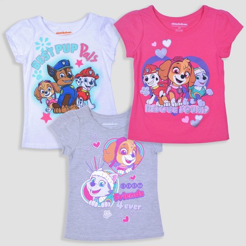 Sleeve Girls\' : 3pk Patrol Target Paw Toddler - T-shirt Pink/gray/white Short
