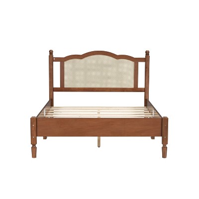VYNXARIA Elevate Your Bedroom with This Stylish Black Full Size Wooden Platform Bed and Natural Rattan Headboard