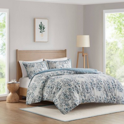 Elsie Blue Floral Cotton Full/Queen Duvet Cover Set