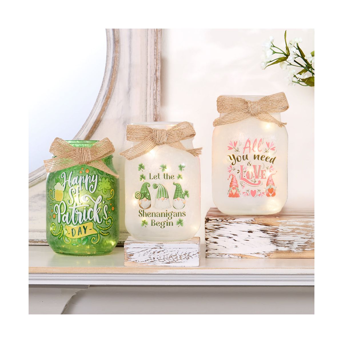 The Lakeside Collection St Patrick's or Valentine's Fairy Light Mason Jar - - thumbnail 2