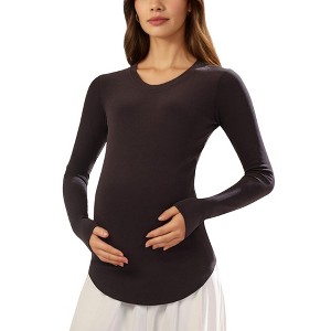 Anna-Kaci Women's Maternity Long Sleeve Stretch Knit Top with Soft Seamless Fit and Gentle Belly-Shaping Silhouette - 1 of 4