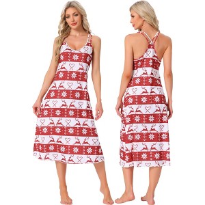 cheibear Women's Sleeveless Racer Back Full Slip Camisole Midi Nightgowns - 1 of 4