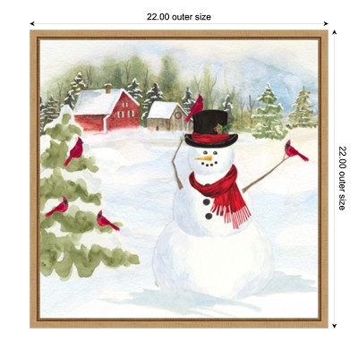 Snowman Christmas Canvas Print with Maple Frame, 22 x 22 inches