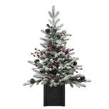 Haute Décor 36" Unlit Flocked Stockhorn Artificial Christmas Tree with Black Wood Pot