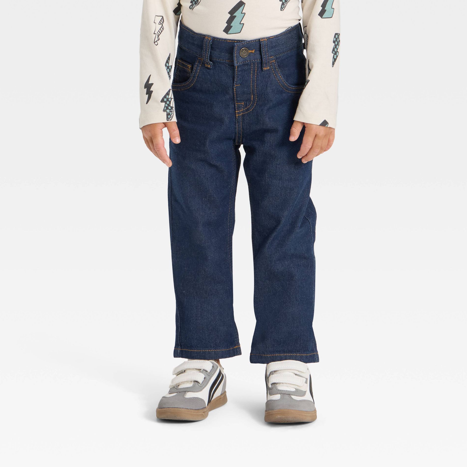 Toddler Boys' Straight Fit Button Front Denim Pants - Cat & Jack™ Dark Wash 3T