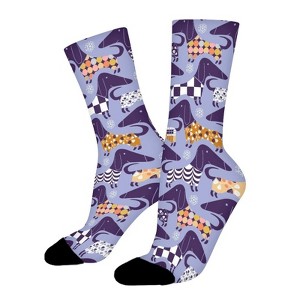 Cute Dachshund Purple Background Women Printed Crew Socks Funny Funky Socks Soft Polyester Novelty Gifts for Artists Men - 1 of 1