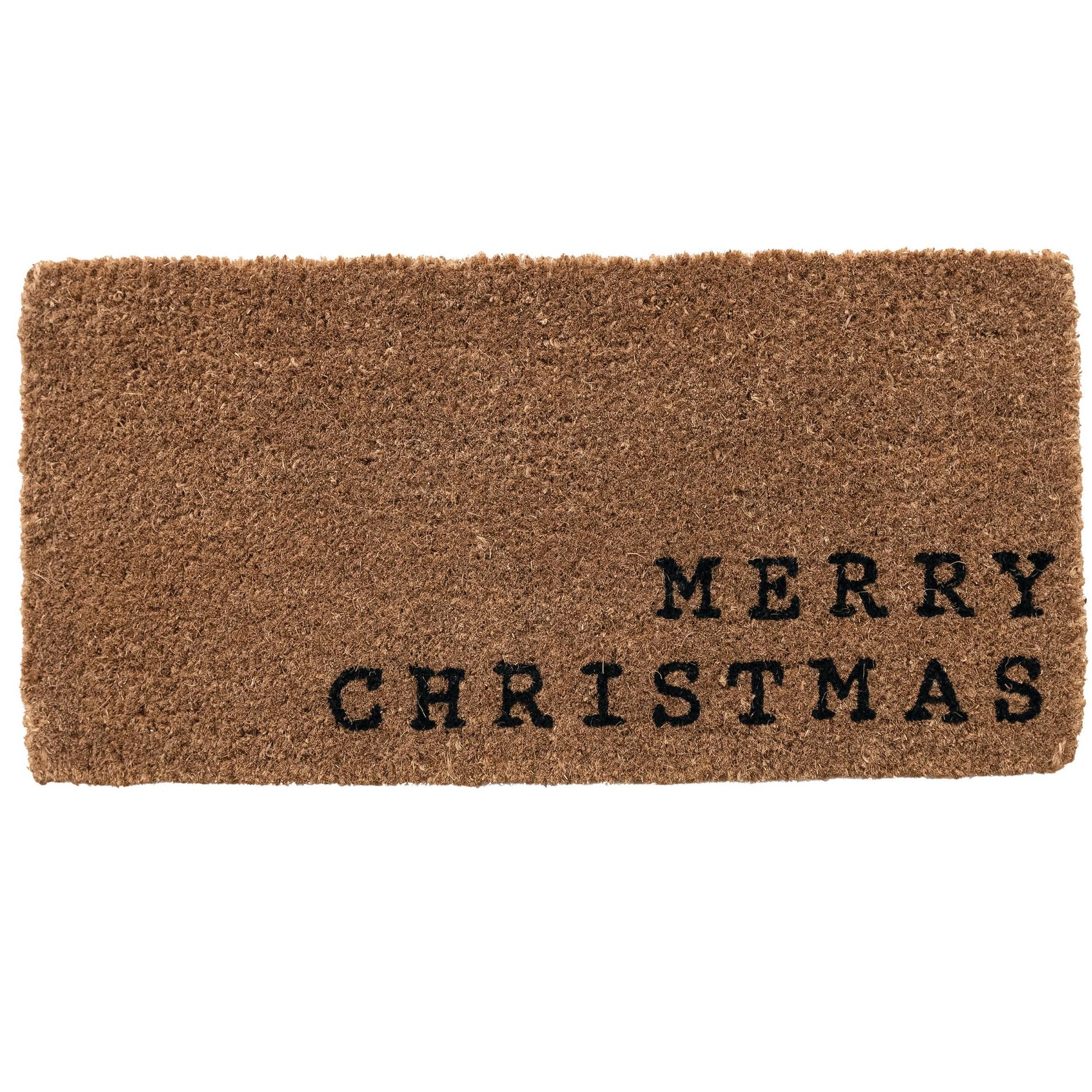 Storied Home Holiday Coir "Merry Christmas" Doormat, Natural and Black