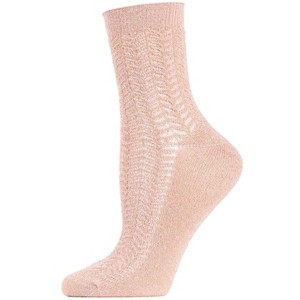 Memoi Women's Metallic Ivy Pointelle Cotton Blend Anklet Sock - 1 of 4
