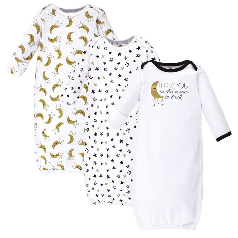 Yoga Sprout Baby Cotton Long-Sleeve Gowns 3pk, Metallic Moon, 1 of 2