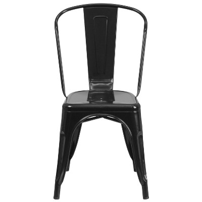 Black Metal Slatted Back Dining Chair with Square Seat