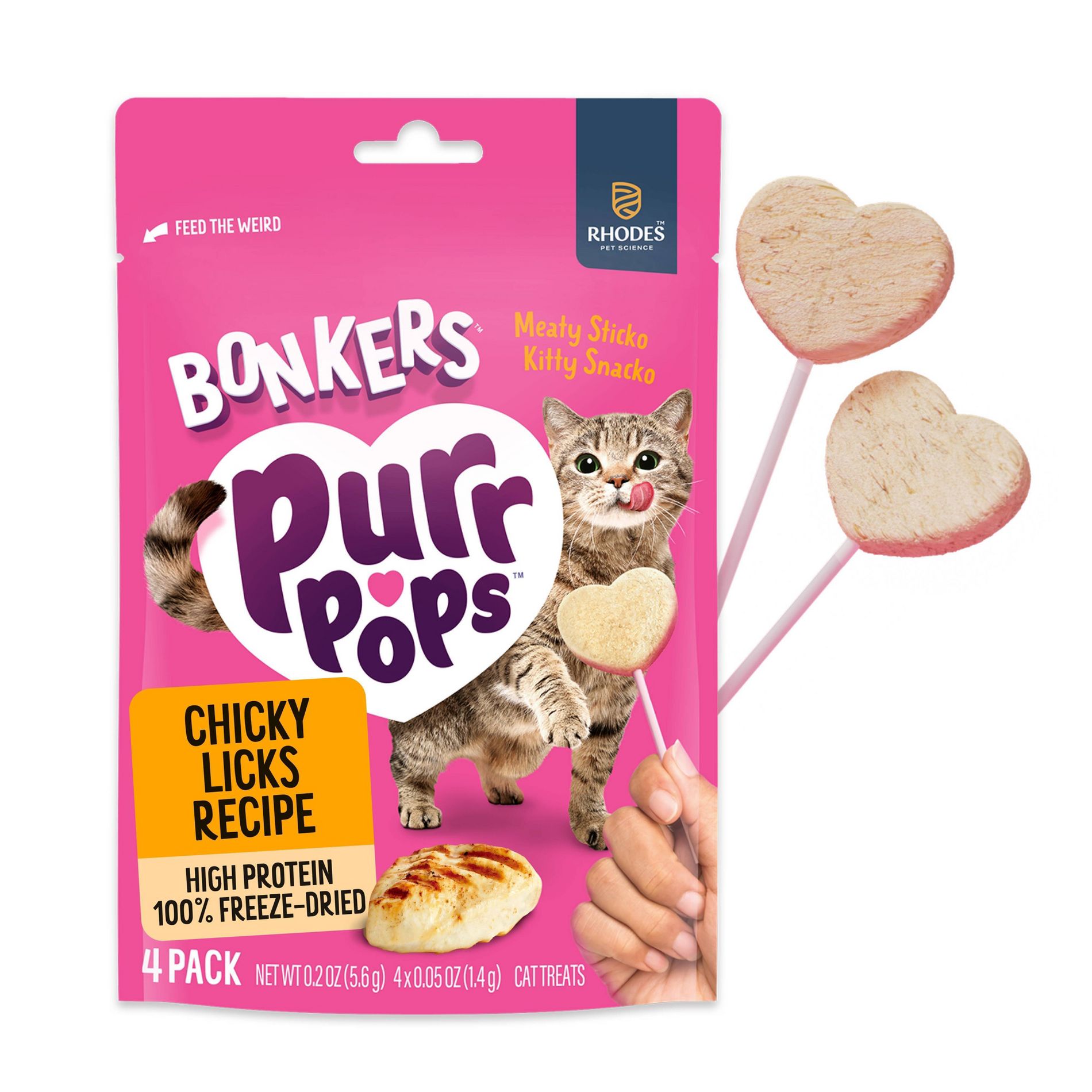 Bonkers Purrpops Freeze-Dried Chicken Flavored Lollipop Cat Treats - 0.2oz/4ct
