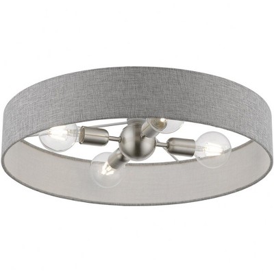 Elmhurst Modern 4-Light Brushed Nickel & Shiny White Drum Semi-Flush Mount