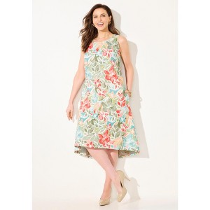 Catherines Women's Plus Size Petite A-Line Linen Blend High-Low Dress - 1 of 4