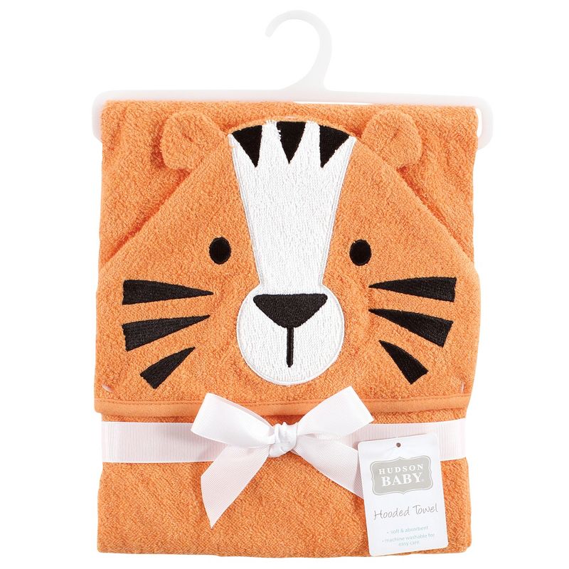 Hudson Baby Infant Boy Cotton Animal Face Hooded Towel, Tiger, One Size, 2 of 3