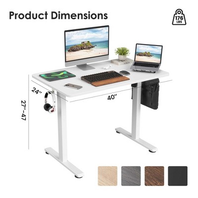 Product dimensions diagram showing desk dimensions: 40 inches width, 27-47 inches height