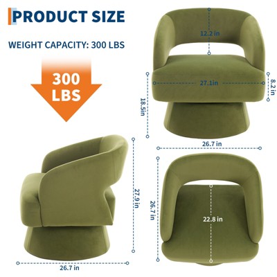 Product size diagram showing dimensions of the swivel barrel chair