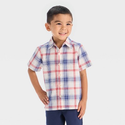 OshKosh B'gosh Toddler Boys' Short Sleeve Plaid Woven Shirt - Red/Blue/White