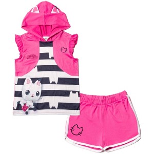 Gabby's Dollhouse Pandy Paws Girls Hooded Tank Top and Dolphin Shorts Outfit Set Toddler - 1 of 4