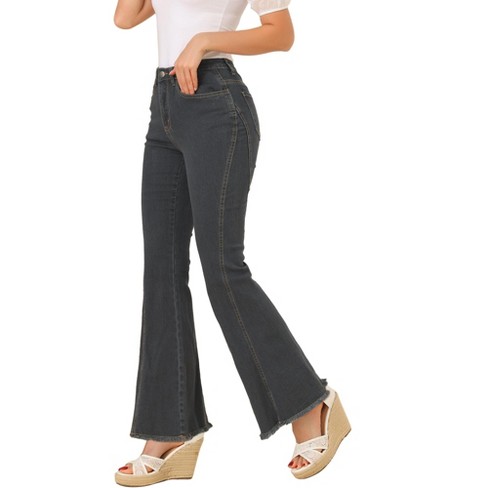 Allegra K Women's Vintage High Waist Stretch Denim Bell Bottoms Jeans  Blue-Grey Large