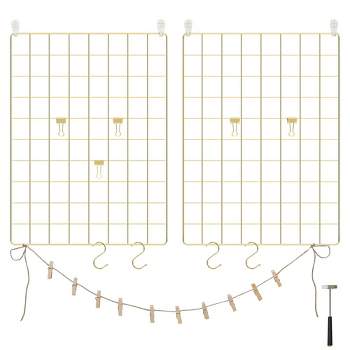 SONGMICS Grid Photo Wall, 16.5 x 12.2 Inches, Set of 2, Wire Wall Grid Panel, Photo Wall Display, DIY, Hanging Picture Wall