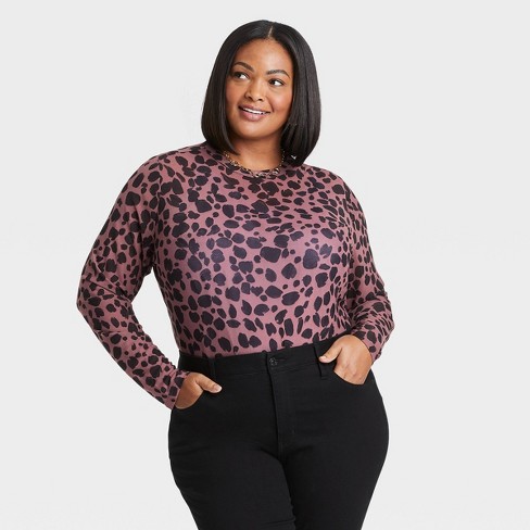Women's Plus Size Long Sleeve Mesh Top - Ava & Leopard Print 4x : Target