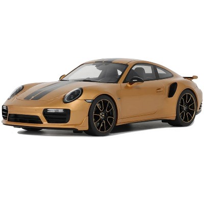 Porsche 991.2 Turbo S Orange Metallic with Black Stripes 1/18 Model Car by GT Spirit