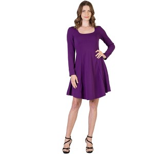 Womens Long Sleeve Knee Length Skater Dress - 24seven Comfort Apparel™ - 1 of 4