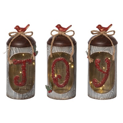 Transpac Metal 11 in. Silver Christmas Light Up JOY Jars Set of 3