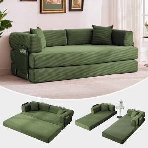 78.8" 5-in-1 Convertible Sleeper Sofa Bed, Folding Futon Couch with Fixed-Shape Frame, Corduroy Fabric & Pillow - 1 of 4