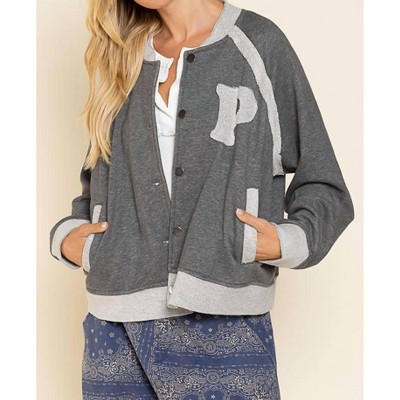 Women's French Terry Baseball Jacket - POL
