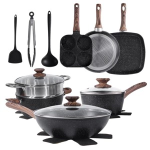 SEVOBAL Pots and Pans 17-Piece Non-Stick Cookware Set with Stay Cool Handle Glass Lids for Kitchen - 1 of 4