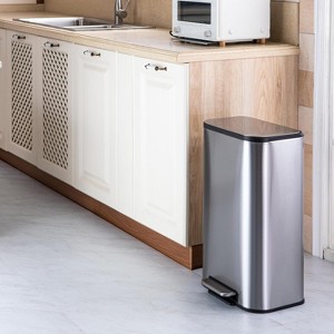 Trash Can with Lid, Step-on Garbage Can, Stainless Steel Waste Bin with Removable Inner Bucket for Kitchen Bathroom, Office, Living Room - 1 of 4